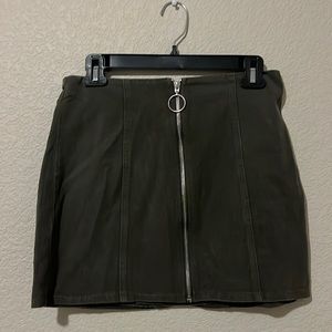 Zipper Olive Green Mini Skirt